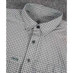 Game Guard Fishing Shirt Mens L Green Gingham Check Short Sleeve Ventilated